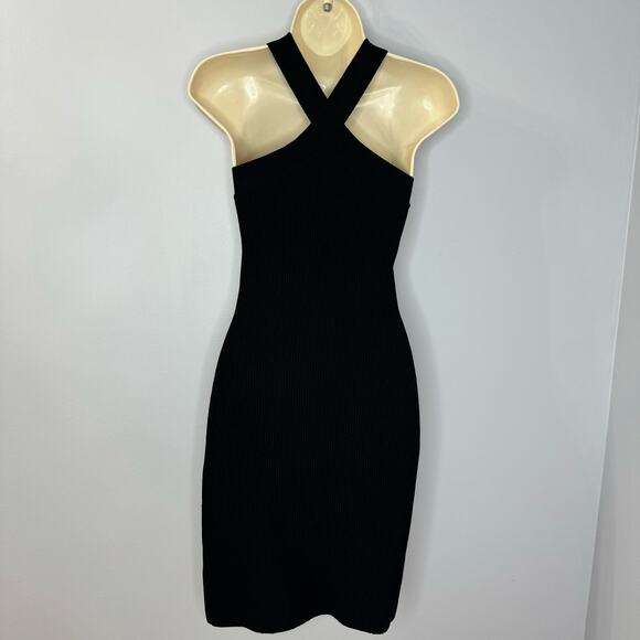 Babaton Sculpt Knit Criss Cross Dress Ribbed Halter Black Stretch Small - Picture 4 of 12